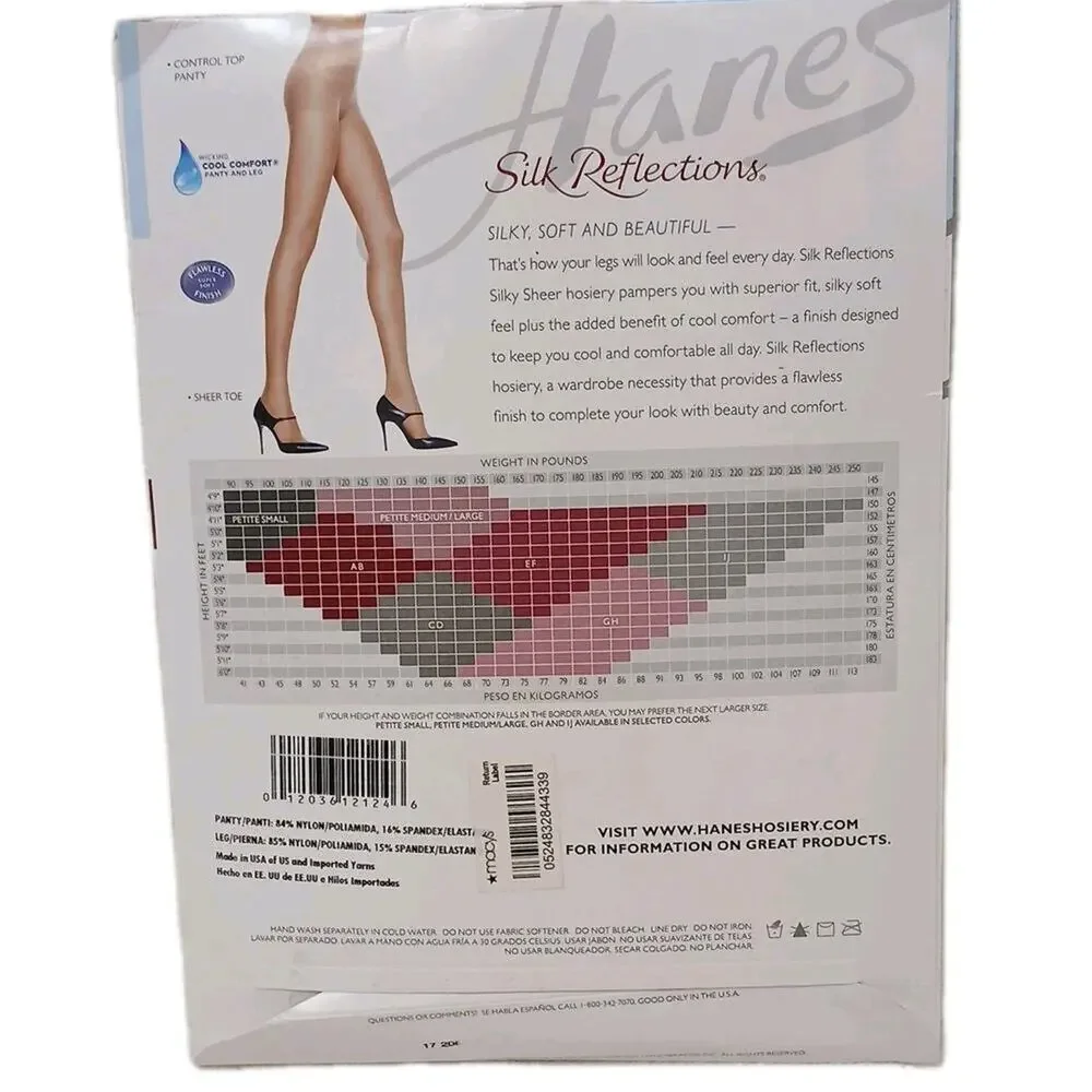Discontinued Hanes Silky Sheer Cool Comfort WICKING Pantyhose Sz CD Little Color